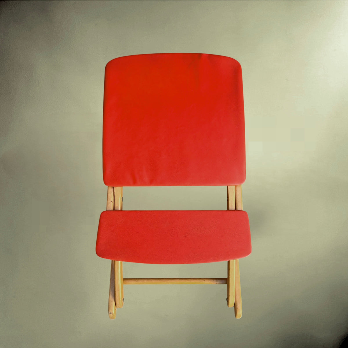 Chaise à Bascule Pliante Réglable en Hêtre et Skaï Rouge – Années 50-60