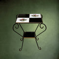 Table d’Appoint en Fer Forgé et Carreaux Mettlach à Décor de Chasse – Années 50-60
