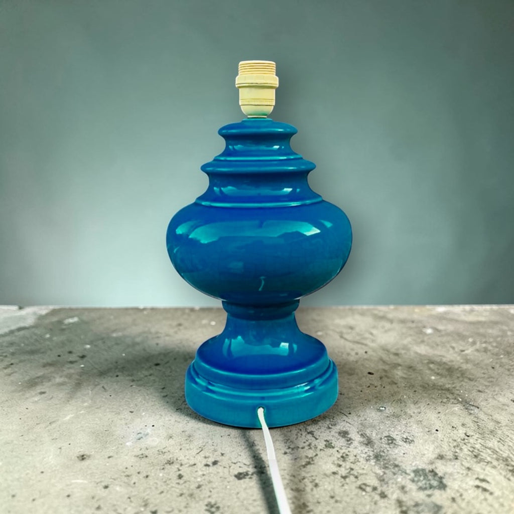 Pied de lampe vintage en céramique bleu canard – Années 60-70