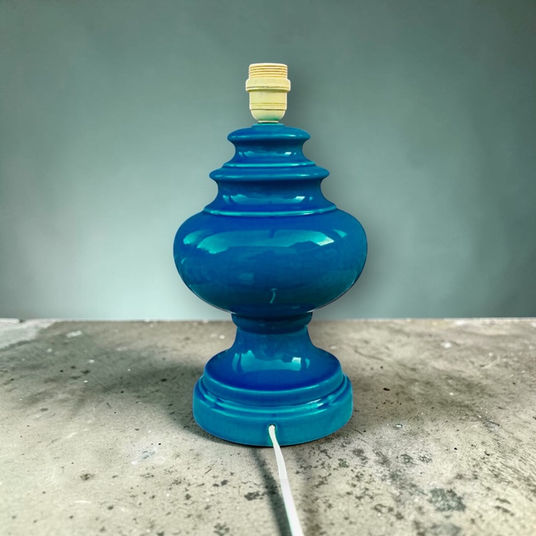 Pied de lampe vintage en céramique bleu canard – Années 60-70